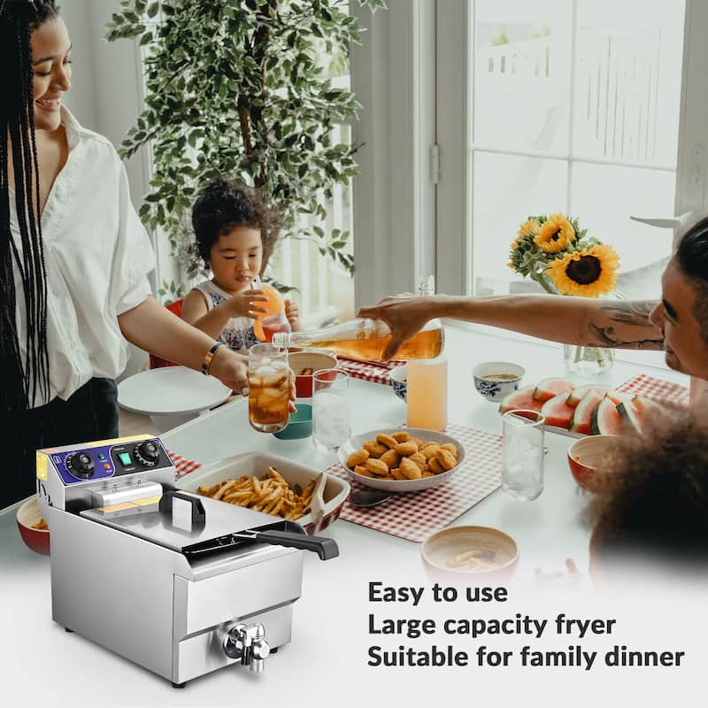WeChef 11.7L Commercial Electric Deep Fryer Restaurant Countertop Fryer with Timer Drain Bed