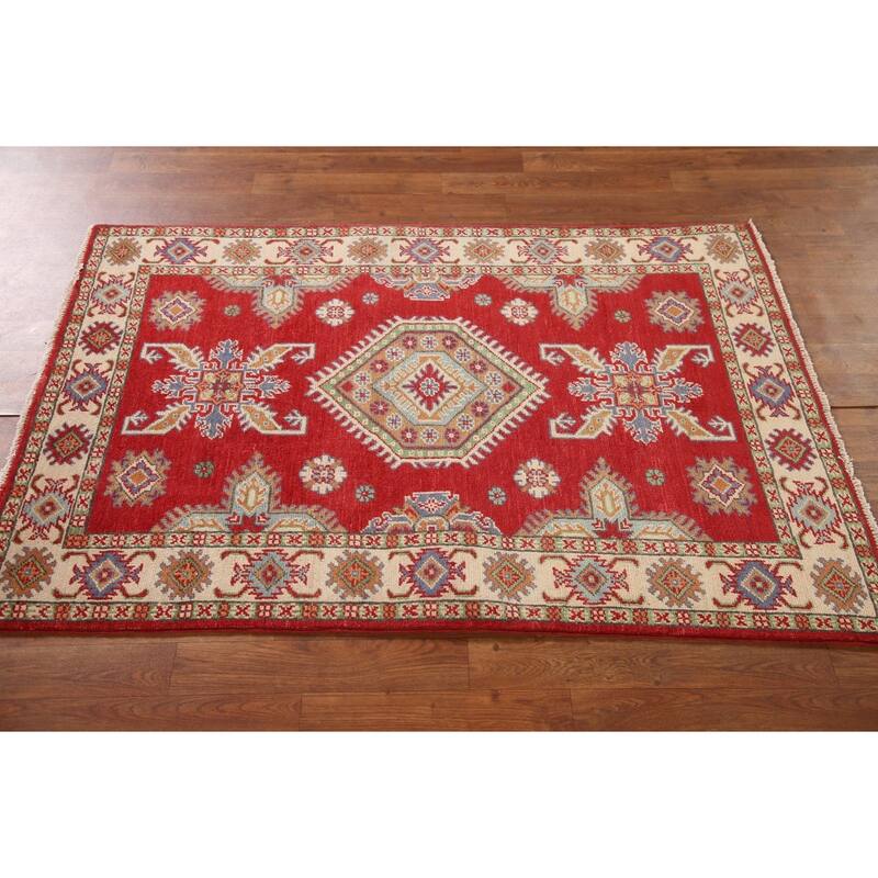 Kazak Accent Rug Hand-Knotted Oriental Wool Carpet - 3'4"x 4'10"
