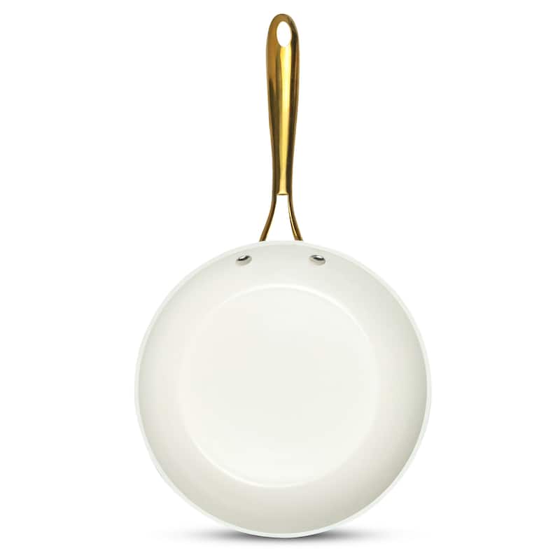 Gotham Steel Cream 12'' Nonstick Ceramic Fry Pan with Gold Stay Cool Handle