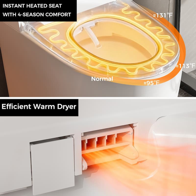 Smart Toilet Heated Seat, Warm Air Dryer, UV-C Sterilization, Auto Flush & Remote Control, One-Piece Intelligent Toilet