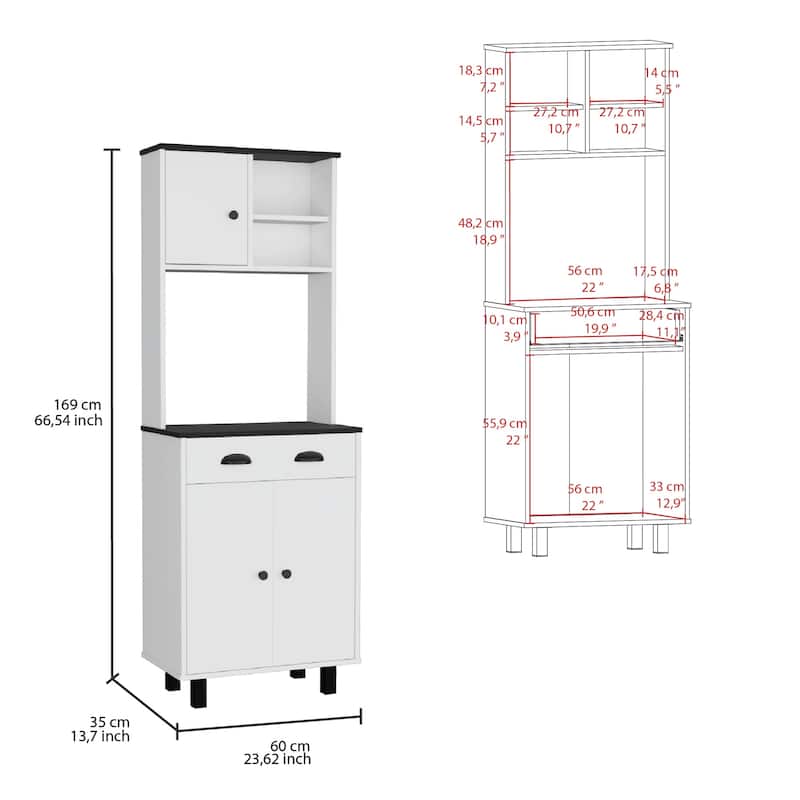 Salem Kitchen Pantry with 2 Cabinets, 2 Open Shelves, and Drawer