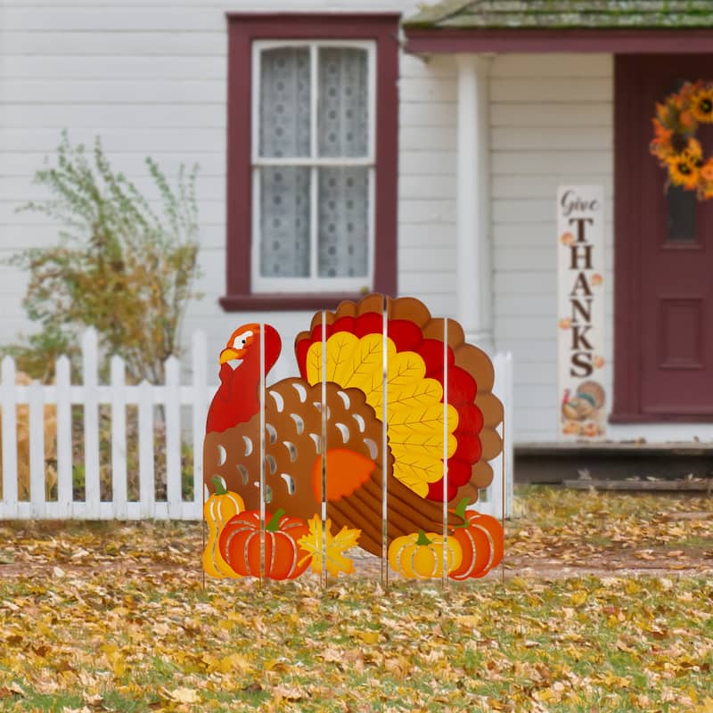 Glitzhome Thanksgiving Metal Turkey Combo Yard Stake or Hanging Decor - 41.5"H