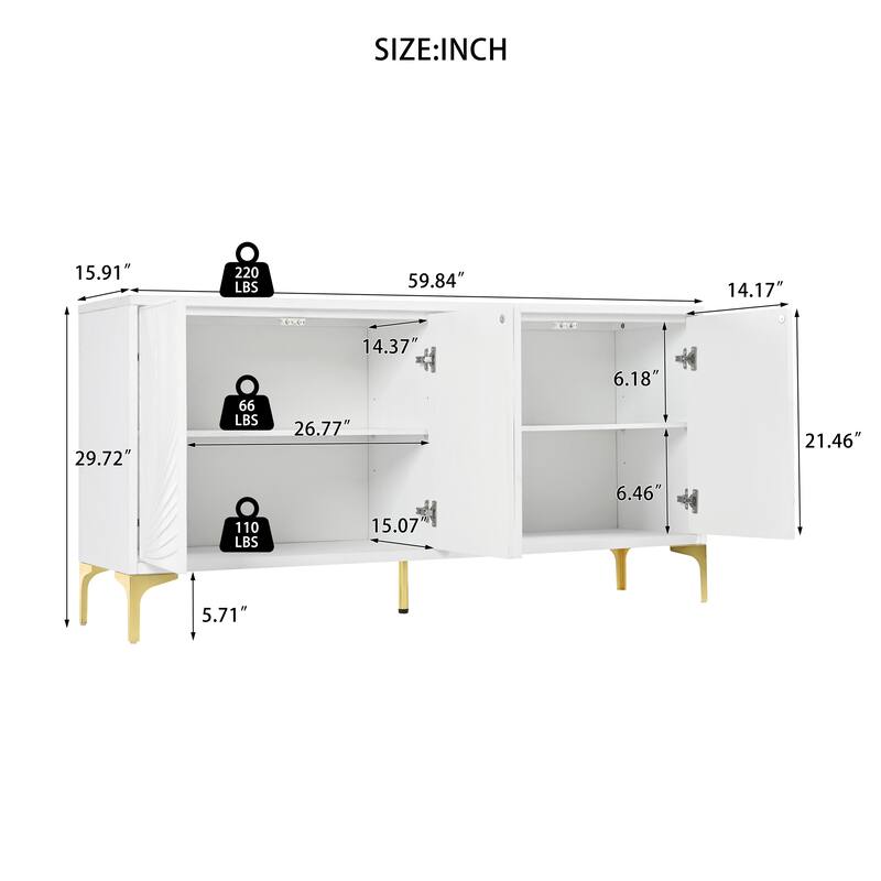 sideboard with 4 doors and metal legs