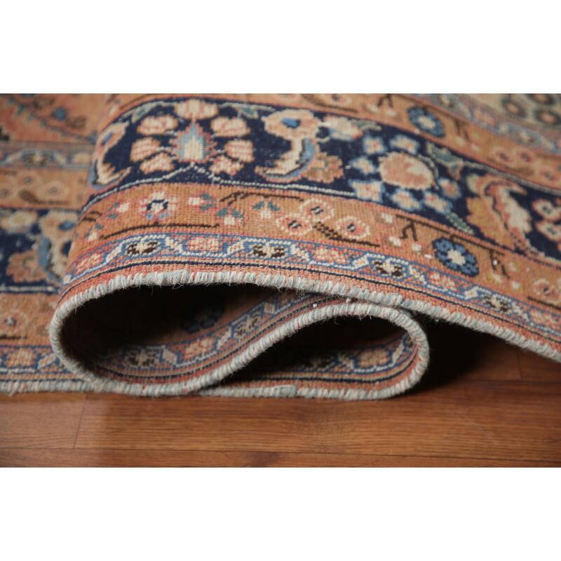 Hand Knotted Oriental 100% Wool Carpet Traditional Floral Oranges & Rust Mashad Area Rug - 9' 7'' X 6' 6''