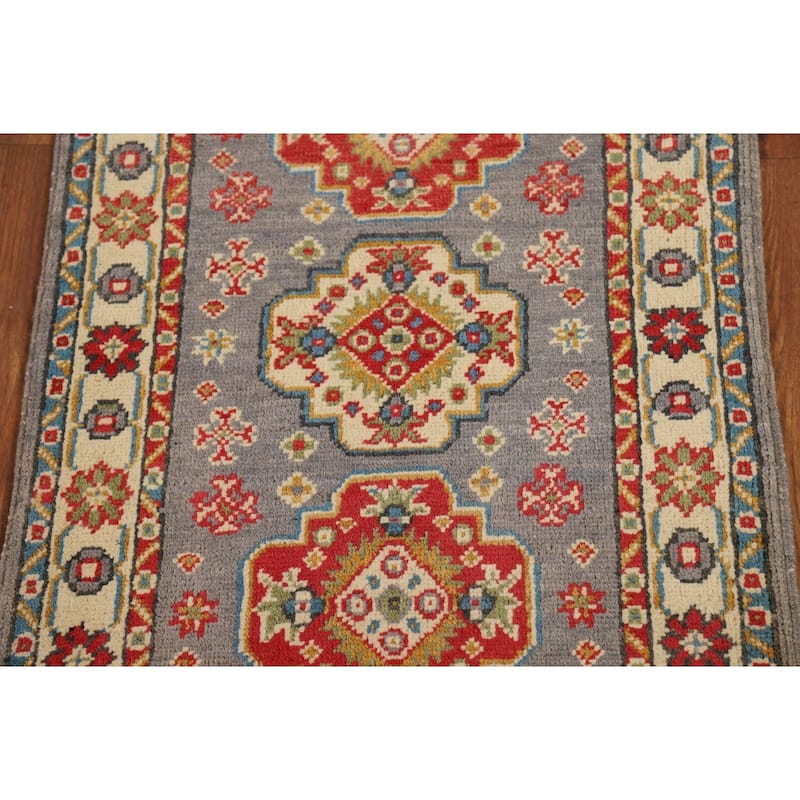 Gray Geometric Kazak Oriental Foyer Rug Handmade Wool Carpet - 2'0" x 3'0"