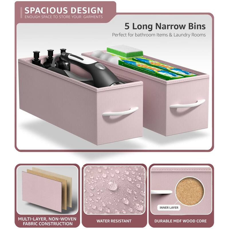 Sorbus Narrow Dresser with 5 Drawers - Vertical Slim Storage Chest of Drawers with Steel Frame, Wood Top & Easy Pull Fabric Bins