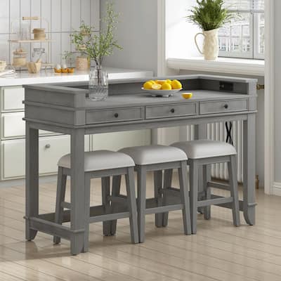 4-Piece Dining Table Set for 3 - Retro Kitchen Table with 3 Storage Drawers and Matching Chairs