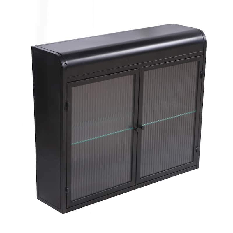 Versatile Wall-Mounted Metal Cabinet with Tempered Glass Doors and Shelves for Various Rooms