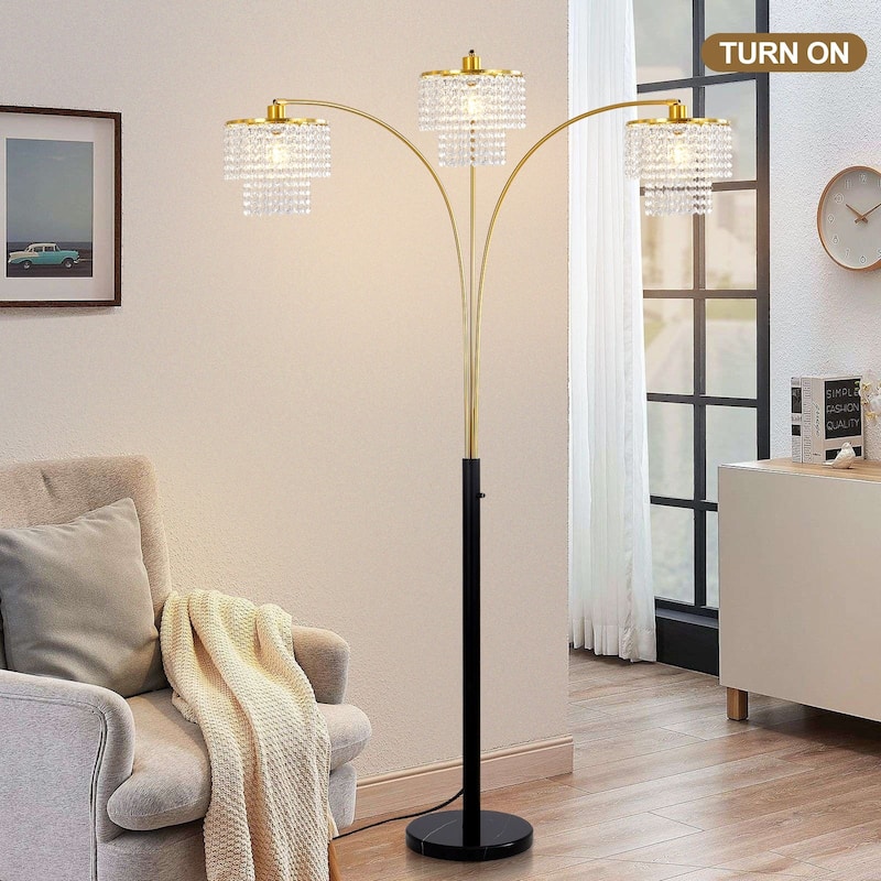 Brio 85" 3-Light Modern Gold Crystal Arc Floor Lamp - 85