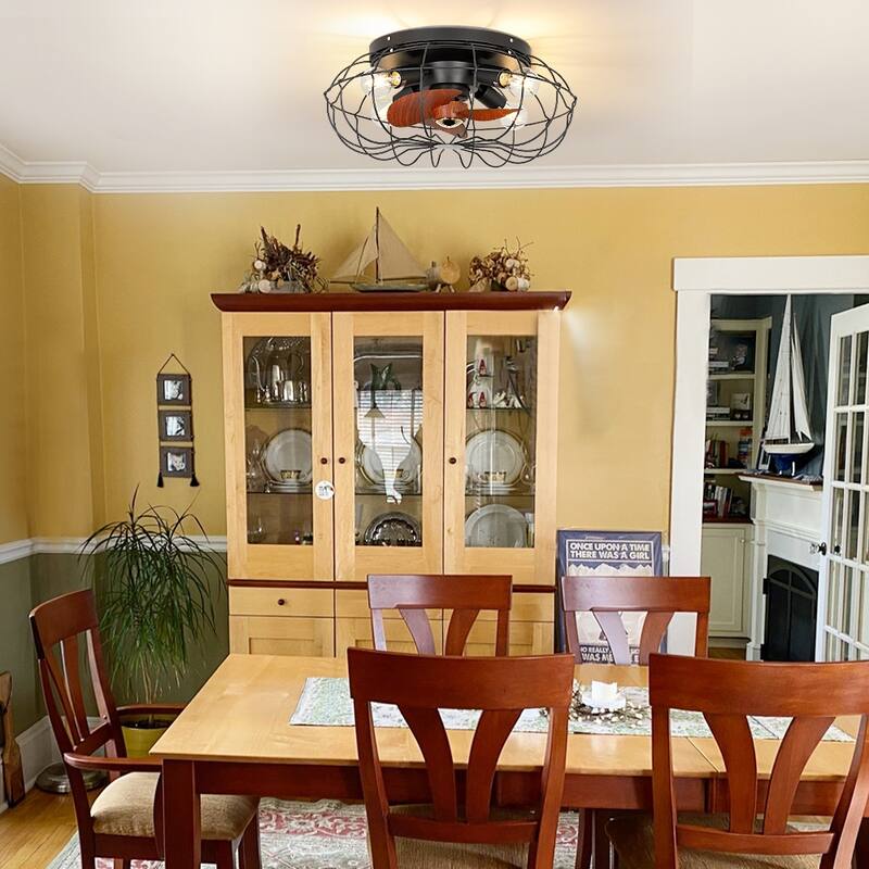 Depuley 20" Caged Ceiling Fan with Lights Remote Control Farmhouse Timer 3-Speed Flush Mount Ceiling Fan for Living Room
