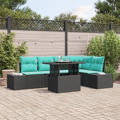 vidaXL 6 Piece Garden Sofa Set with Cushions Black Poly Rattan - 103.9×60.6×27.2