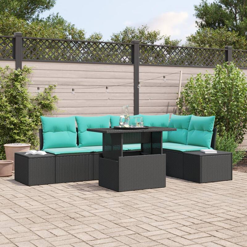 vidaXL 6 Piece Garden Sofa Set with Cushions - 103.9×60.6×27.2 - Black