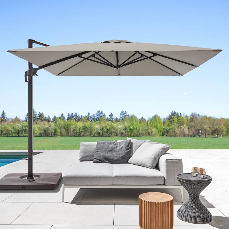 BONOSUKI 10x10FT Cantilever Patio Umbrella Infinite Angle Adjustment w/Base - Grey