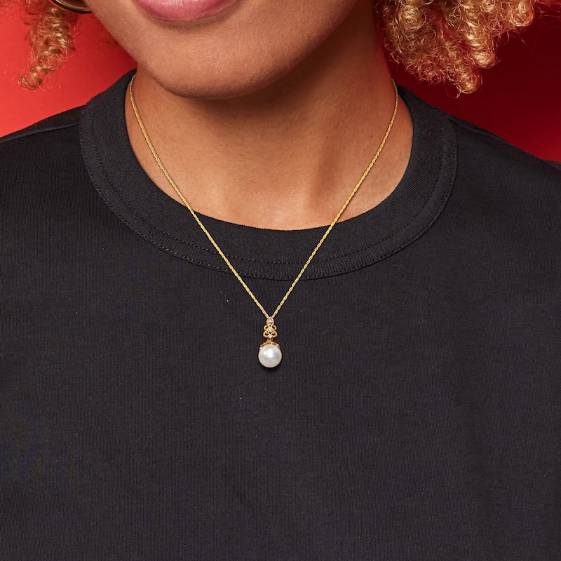 Miadora 9-9.5mm Cultured Freshwater Pearl and Diamond Vintage Drop 14k Yellow Gold