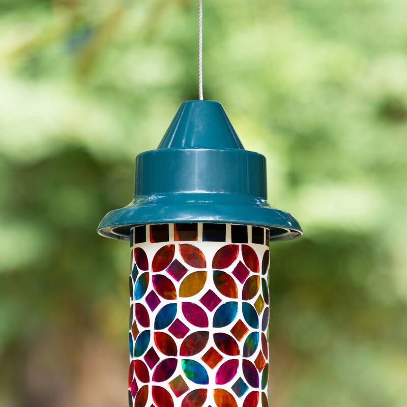 Glitzhome 20''H Tall Hanging Blue/Green Mosaic Birdfeeder