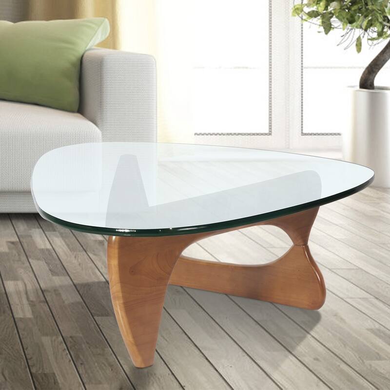 50"L Triangle coffee table Wood Base for living room