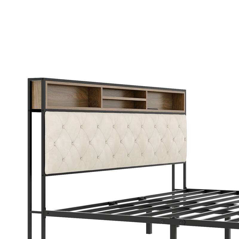 Modern King Upholstered Storage Bed With USB Power pad