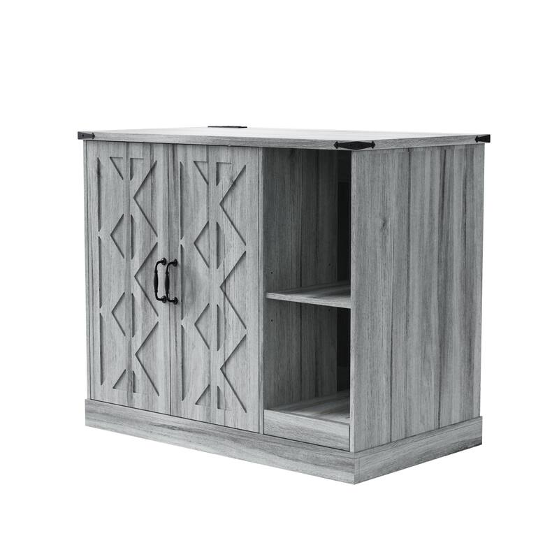 Cat Litter Box Cabinet with Power Outlet, Box Furniture for Automatic Litter Boxes, with Litter Catcher, Adjustable Shelves