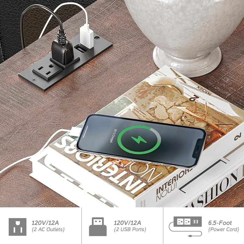 24.3-inch Tall Farmhouse Nightstand Set of 2 with Charging Station
