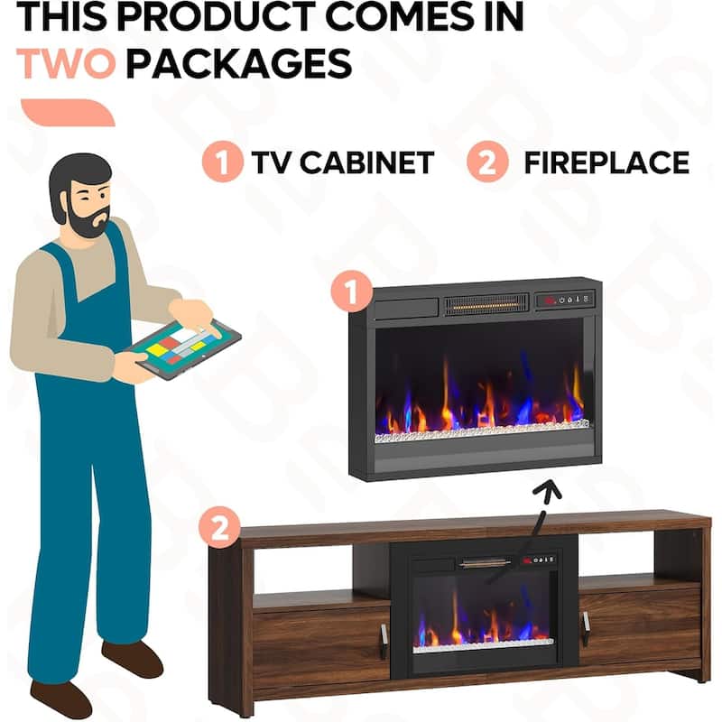 Bestier 71" Fireplace TV Stand for TVs up to 75" LED Entertainment Center with 23" Remote Control Electric Fireplace