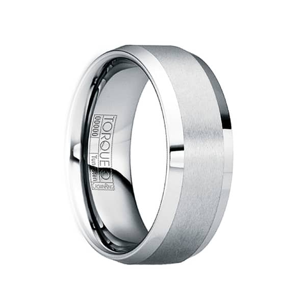 Shop Gratianus Beveled Tungsten Carbide Wedding Ring With Brushed