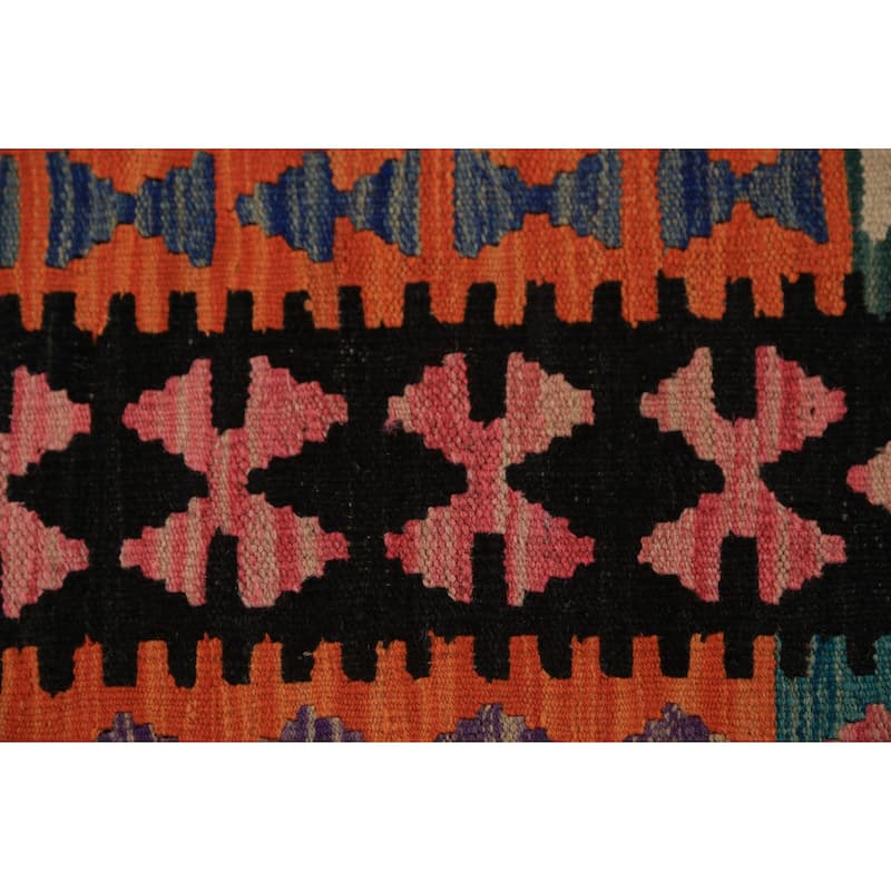 Orange Kilim Oriental Area Rug Hand-Woven Tribal Wool Carpet - 8'5"x 11'5"