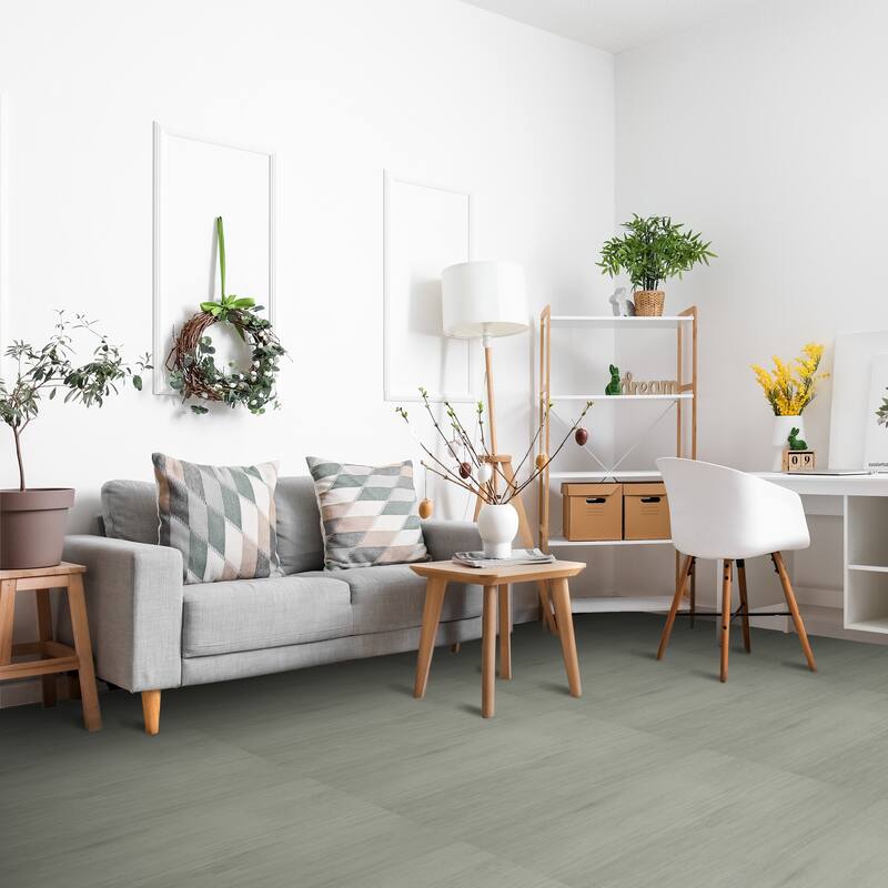 Interlocking Floor Mat - Gray Wood Print, 12 Pieces and Borders