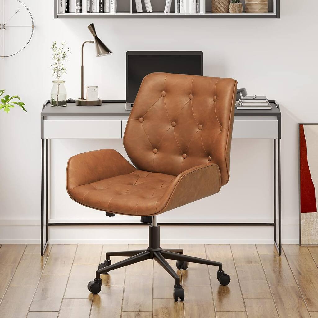 Armless Home Office Chair Brown Leather Desk Chair
