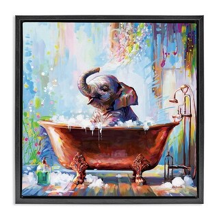 Stupell Splashing Baby Elephant Framed Floater Canvas Wall Art Design ...