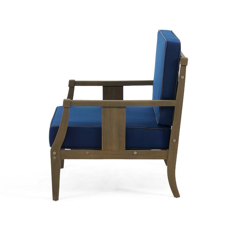 3-Piece Teak Wood Outdoor Armchair Set with Side Table, Cushions, Patio Seating Sets