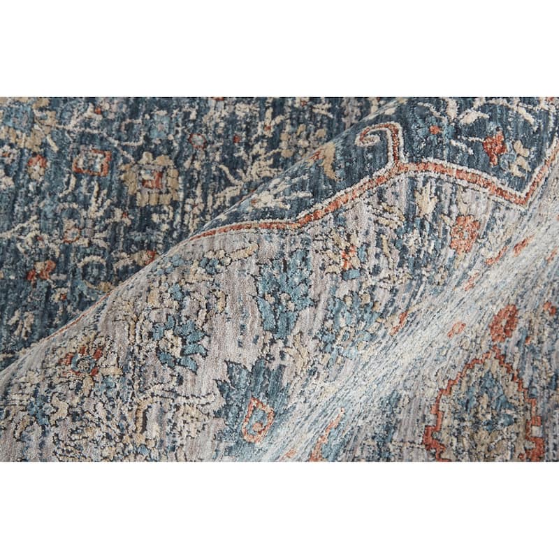 Gilford Rustic Persian Farmhouse Rug, Denim Blue/Rust, Accent Rug