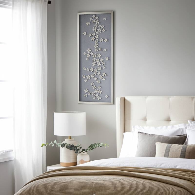 Canvas Wall Art Flower Shadowbox Casual Home Decor - 41" White