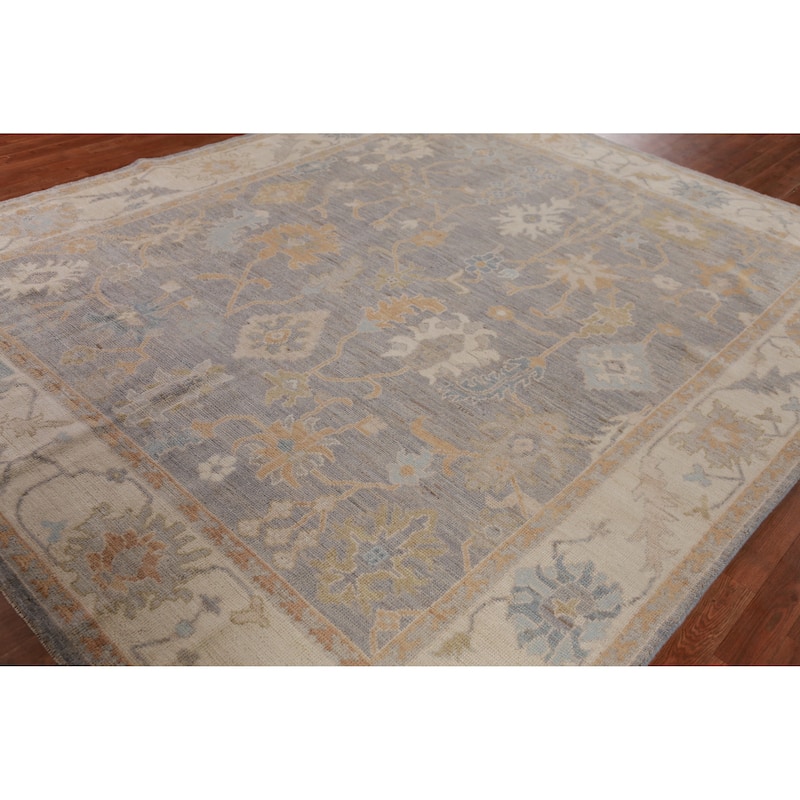 Hand Knotted Oriental 100% Wool Carpet Transitional All-Over Greys & Charcoal Oushak Area Rug - 9' 11'' X 8' 2''