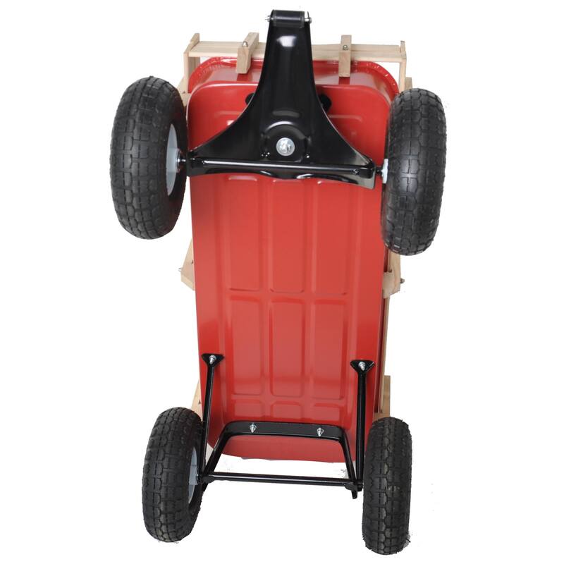 Outdoor Wagon, Wood Railing Garden Cart with 10" Pneumatic Tires
