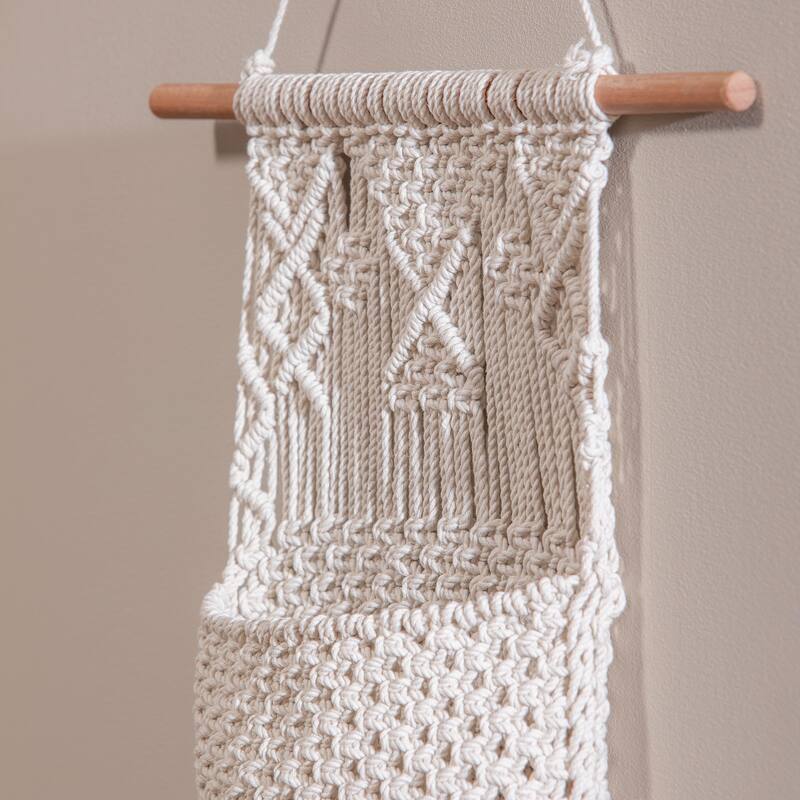 26" Macrame Wall Pocket Plant Cover, Natural