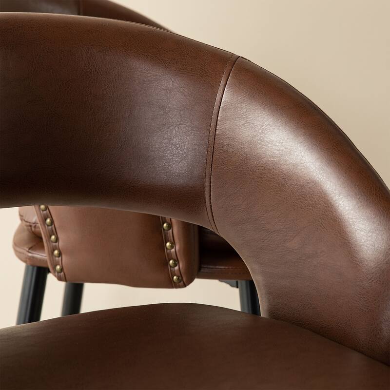 Glitzhome Set of 2 Mid-Century Modern 40.5"H Faux Leather Bar Stools with Nailhead Trim