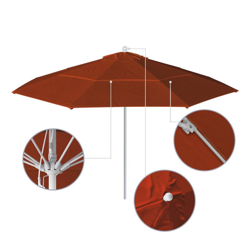 California Umbrella 11' Rd Aluminum Frame, Fiberglass Rib Market Umbrella, Push Open, White Finish, Pacifica Fabric
