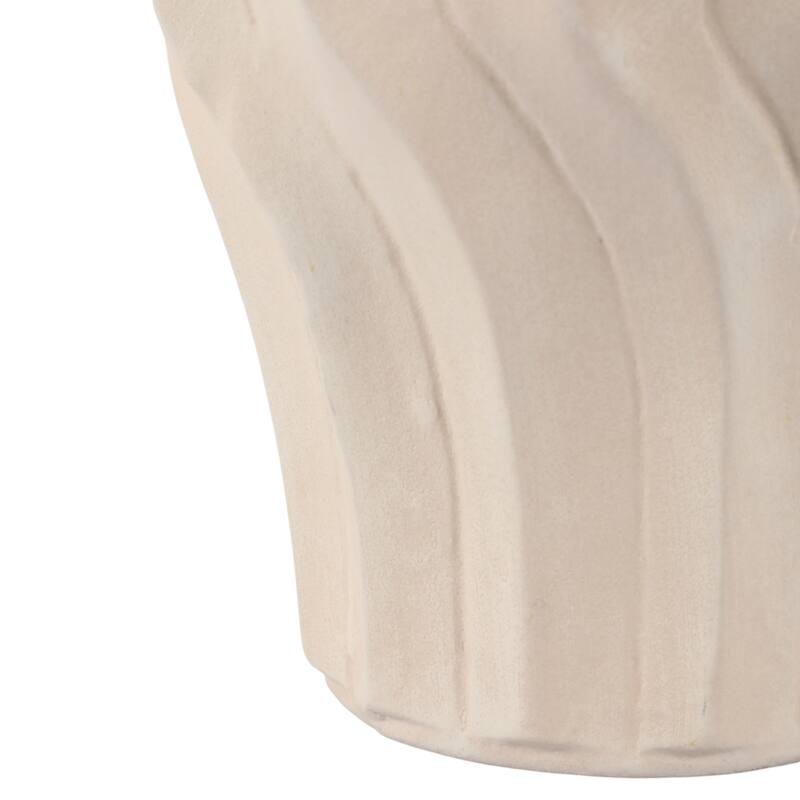 Pottery Jar Wavy Sculpted Tall with Metallic Lid Decorative Accent