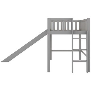 Gray Twin Size Wood Low Loft Bed with Ladder and Slide, 77.4''L*40.5''W ...