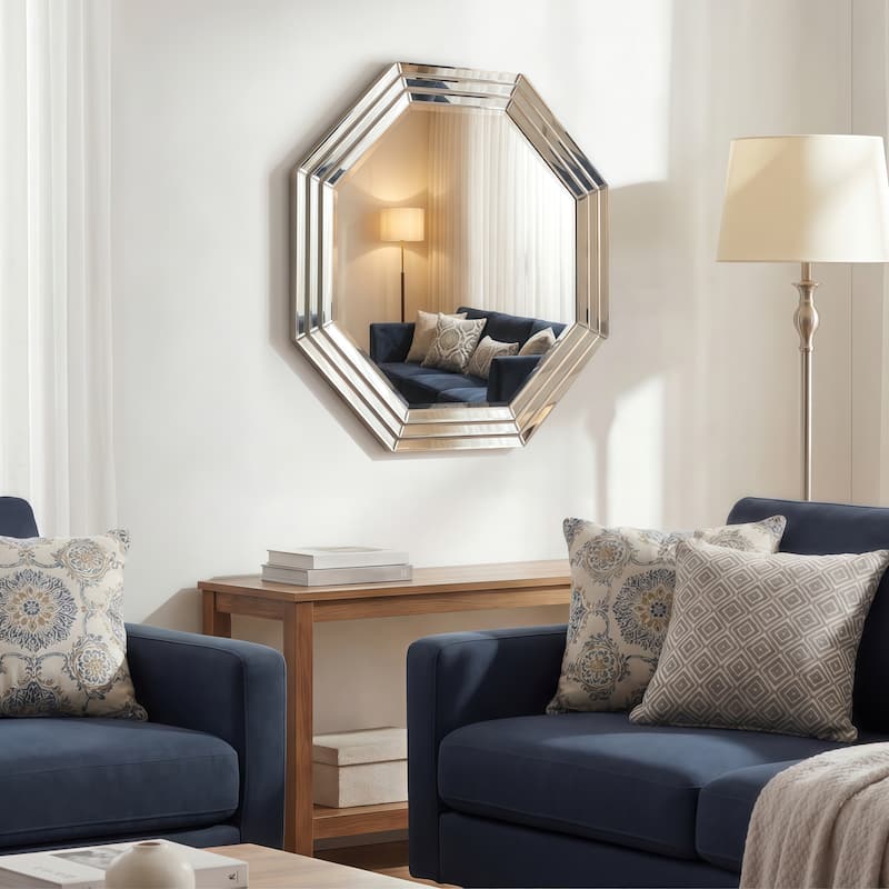 Multi-Faceted Framed Octagon Wall Mirror, Ready to Hang, 32" x 32" - Clear - 32 x 32