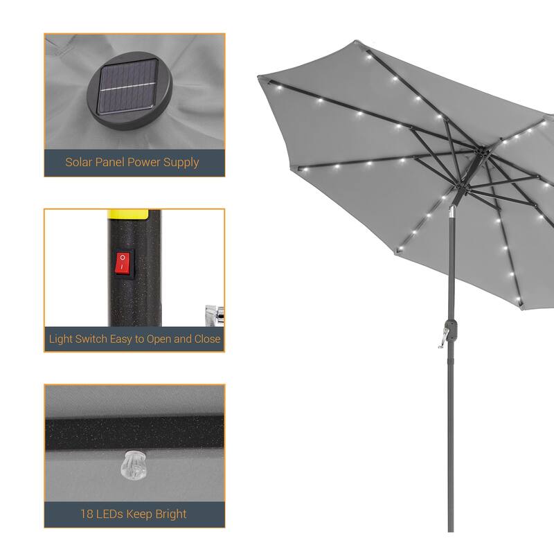 LIVOOSUN 9Ft Patio LED Market Umbrella Outdoor Table Steel Umbrella
