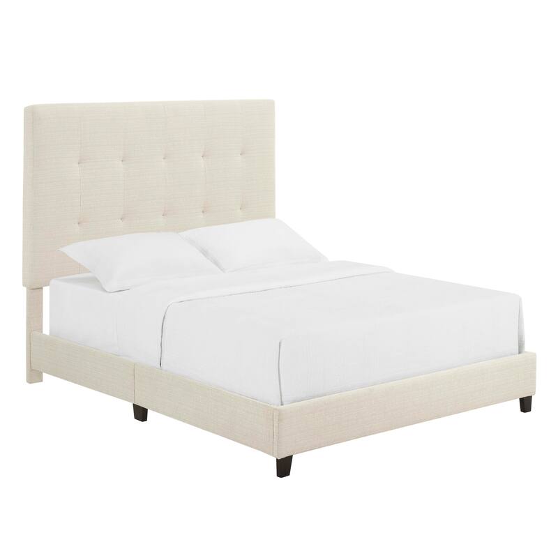 Beige Tufted Upholstered Queen Platform Bed with Headboard