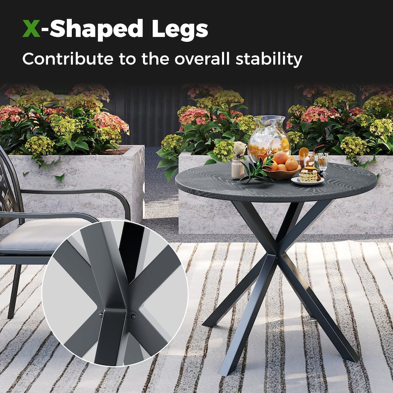 Gymax 34 Inch Round Patio Bistro Table w/ Wood-Like Top & X-Shaped