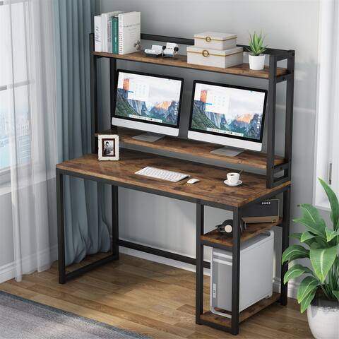 47"Computer Desk with Storage Shelves and Monitor tand, Study Desk