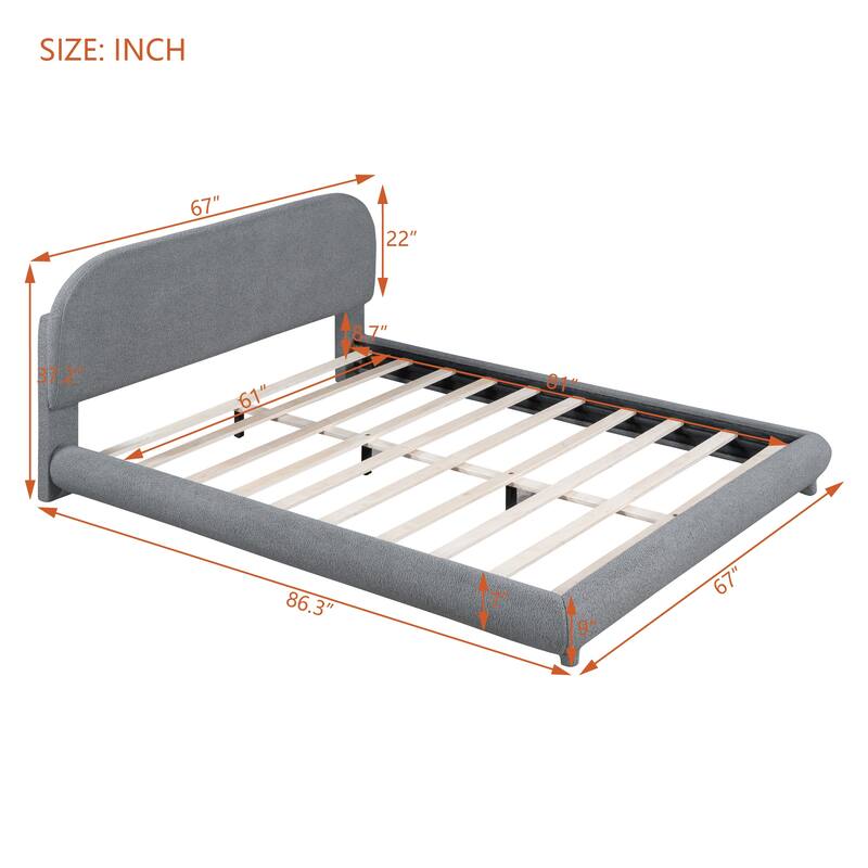 Teddy Fleece Upholstered Platform Bed Curve-shaped Low Profile Bed Frame