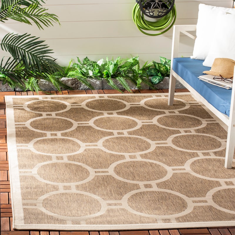 SAFAVIEH Courtyard Nira Indoor/ Outdoor Waterproof Patio Backyard Rug - 5'3" x 7'7" - Brown/Bone