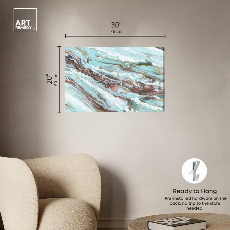 Art Remedy Mint Waves Gallery Wrapped Blue Abstract 1 Piece Canvas Wall Art