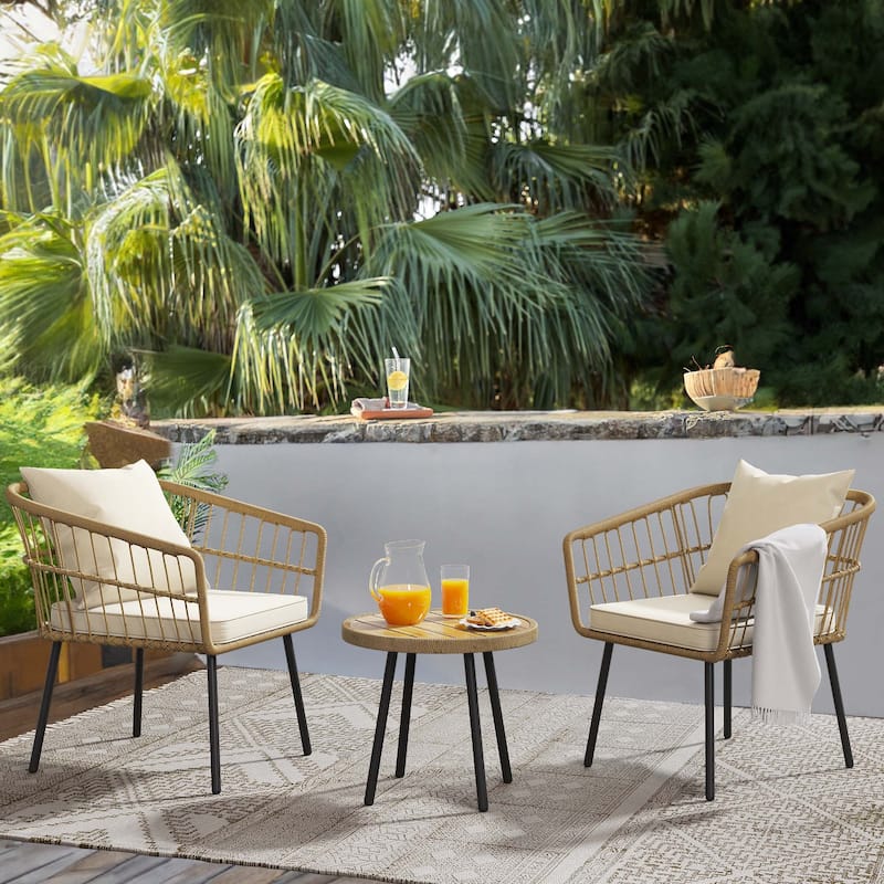Moasis 3 Pieces Outdoor Wicker Rattan Patio Conversation Bistro Set
