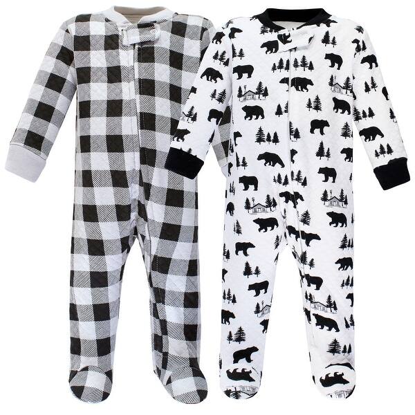 slide 1 of 1, Hudson Baby Infant Boy Premium Quilted Zipper Sleep and Play, Bear Gray Black 0-3 Months - Bear Gray Black