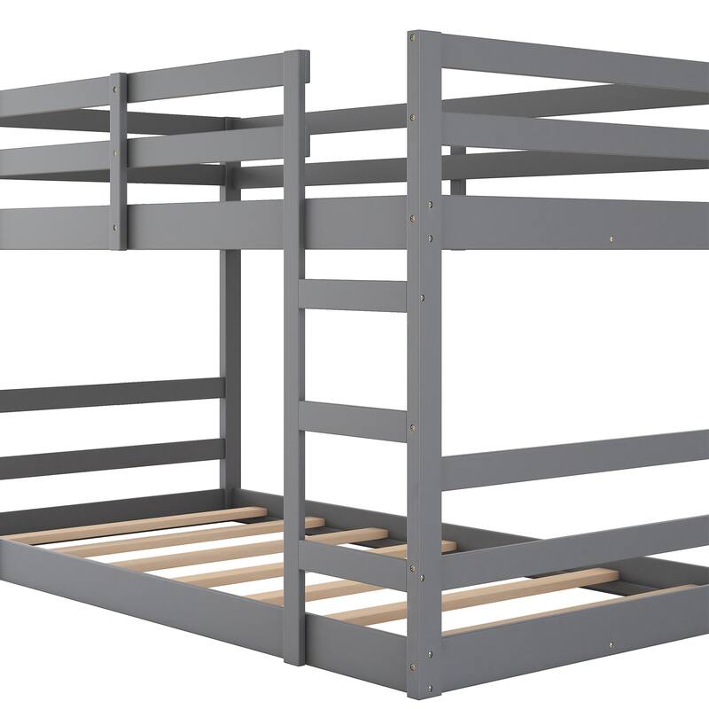Solid Pine Twin Bunk Bed, Ladder, Full-length Guardrail, Space-Saving